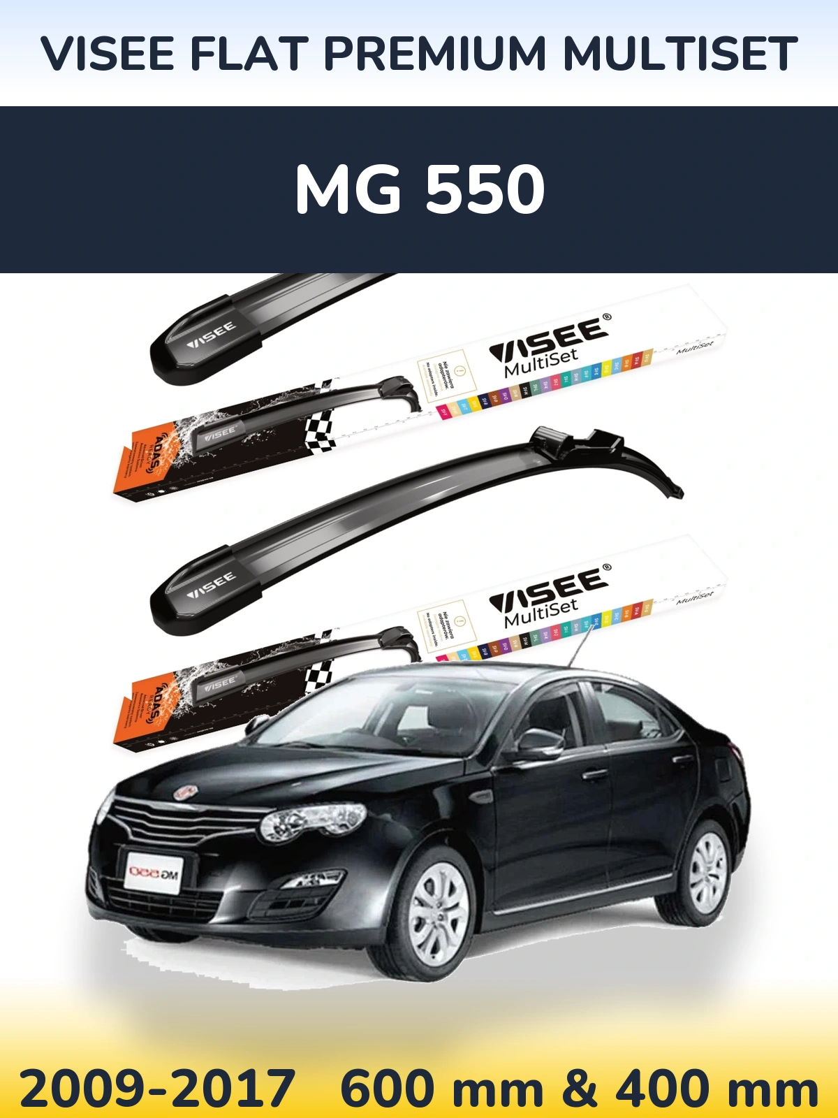Sada předních stěračů VISEE FLAT PREMIUM MultiSet 600 a 400 mm pro MG 550 2009-2017
