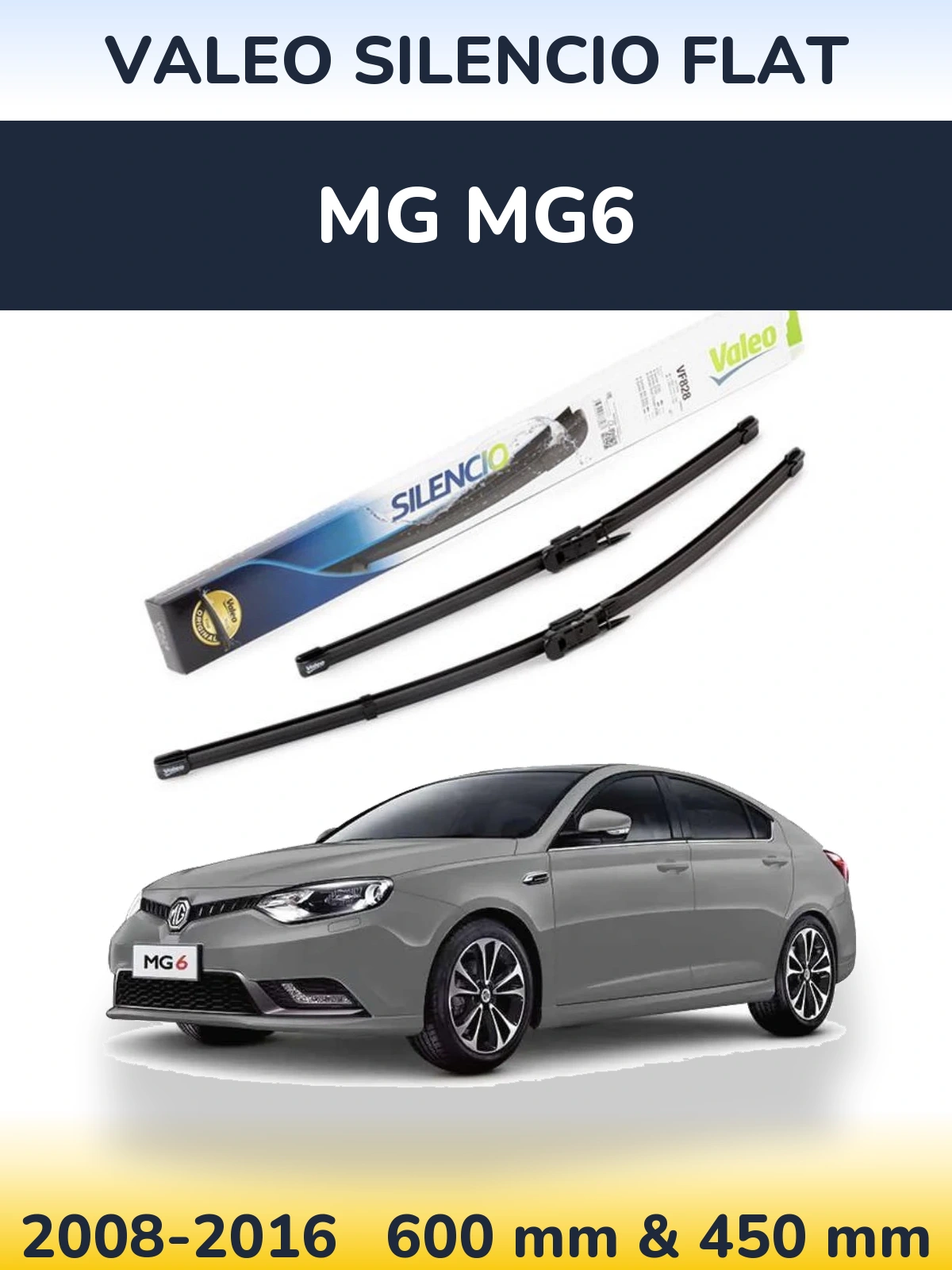Sada předních stěračů Valeo Silencio Flat 600 a 450 mm pro MG MG6 2008-2016