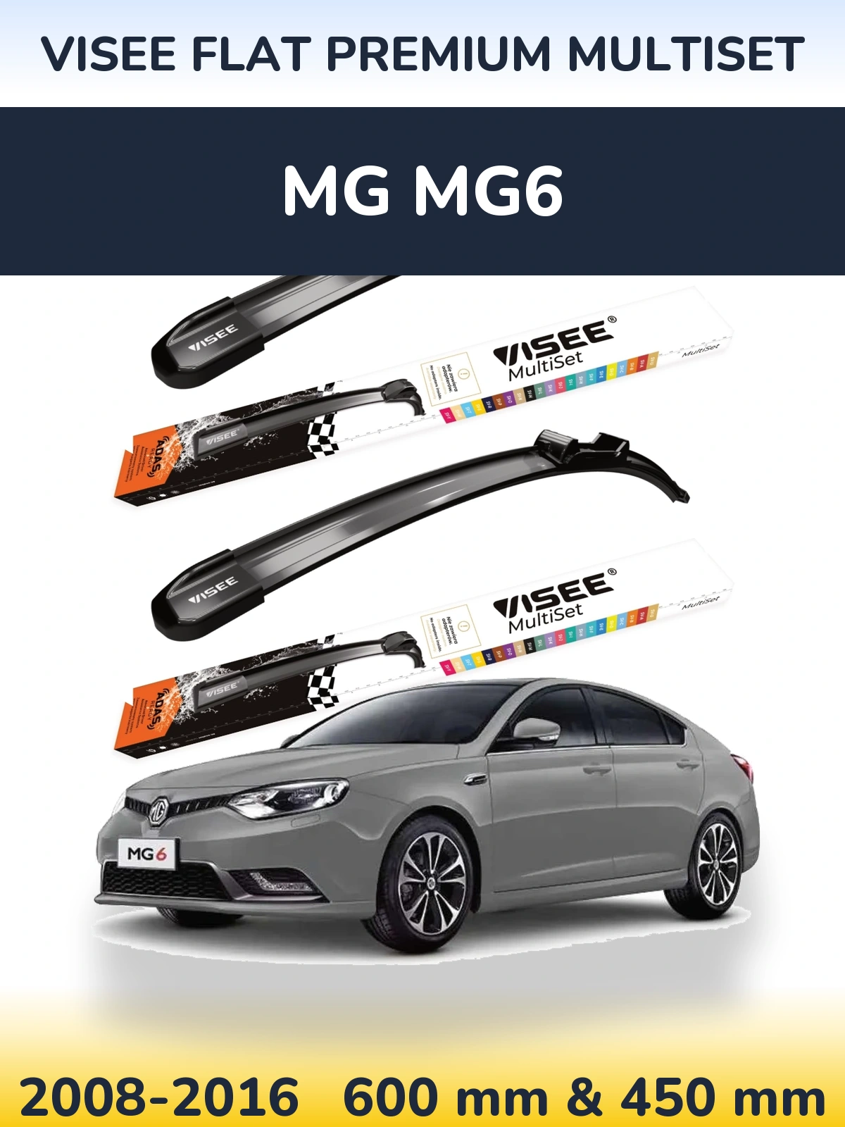 Sada předních stěračů VISEE FLAT PREMIUM MultiSet 600 a 450 mm pro MG MG6 2008-2016