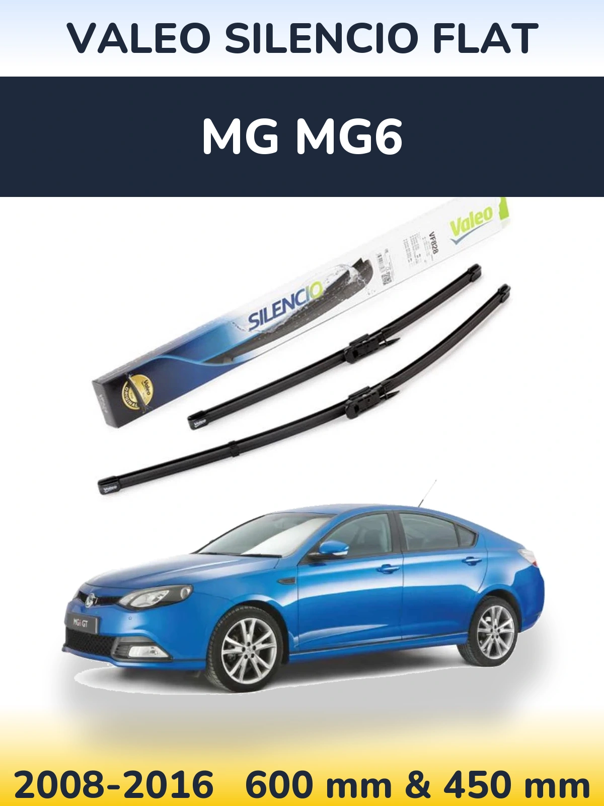 Sada předních stěračů Valeo Silencio Flat 600 a 450 mm pro MG MG6 2008-2016