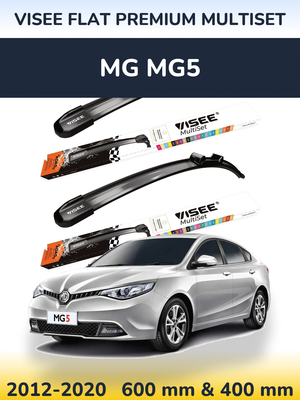 Sada předních stěračů VISEE FLAT PREMIUM MultiSet 600 a 400 mm pro MG MG5 2012-2020