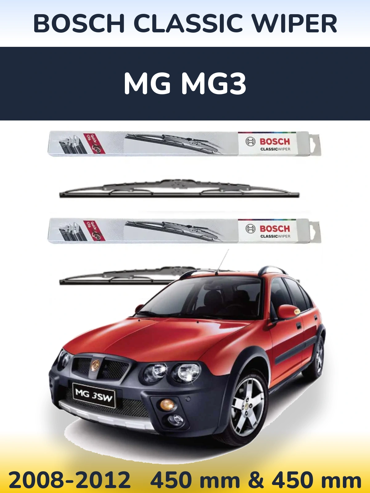 Sada předních stěračů BOSCH Classic Wiper 450 a 450 mm pro MG MG3 2008-2012