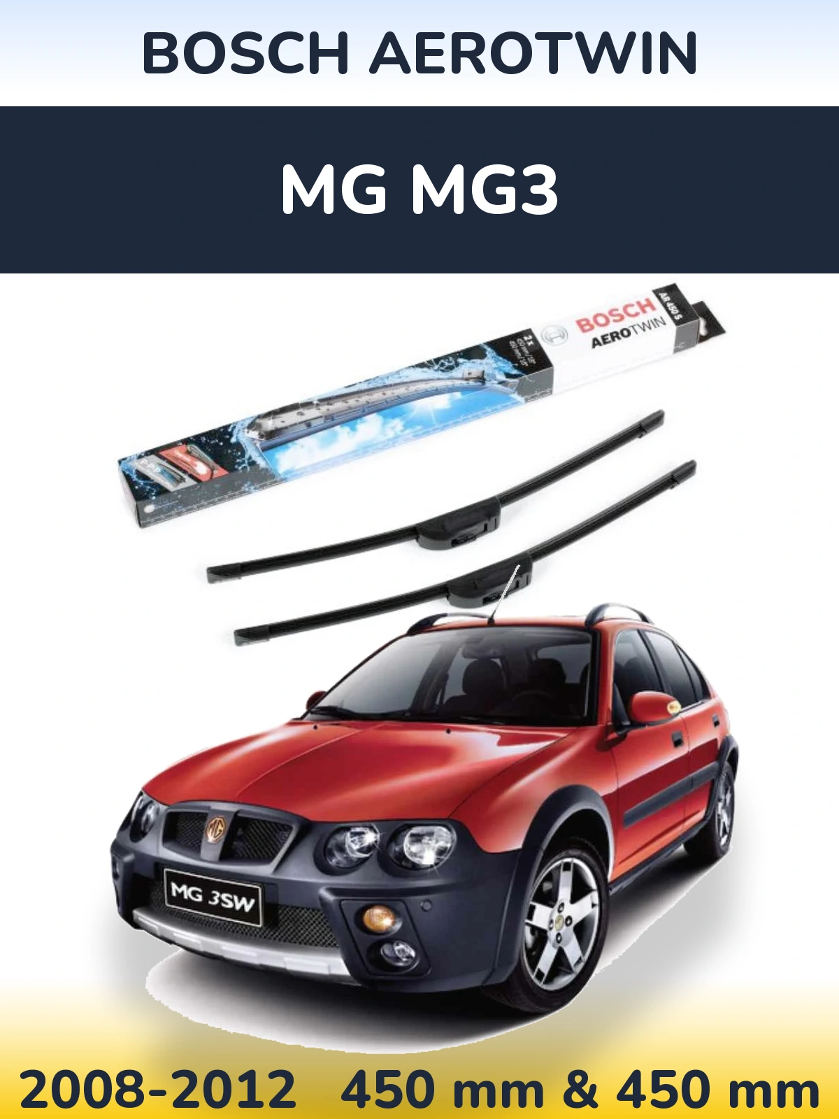 Sada předních stěračů BOSCH AeroTwin 450 a 450 mm pro MG MG3 2008-2012