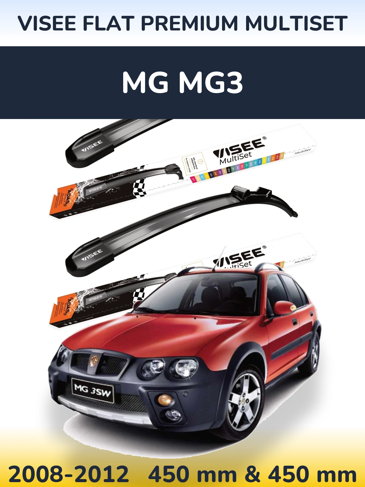 Sada předních stěračů VISEE FLAT PREMIUM MultiSet 450 a 450 mm pro MG MG3 2008-2012