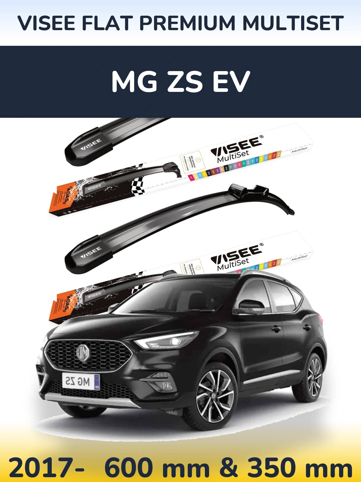 Sada předních stěračů VISEE FLAT PREMIUM MultiSet 600 a 350 mm pro MG ZS EV 2017-2026