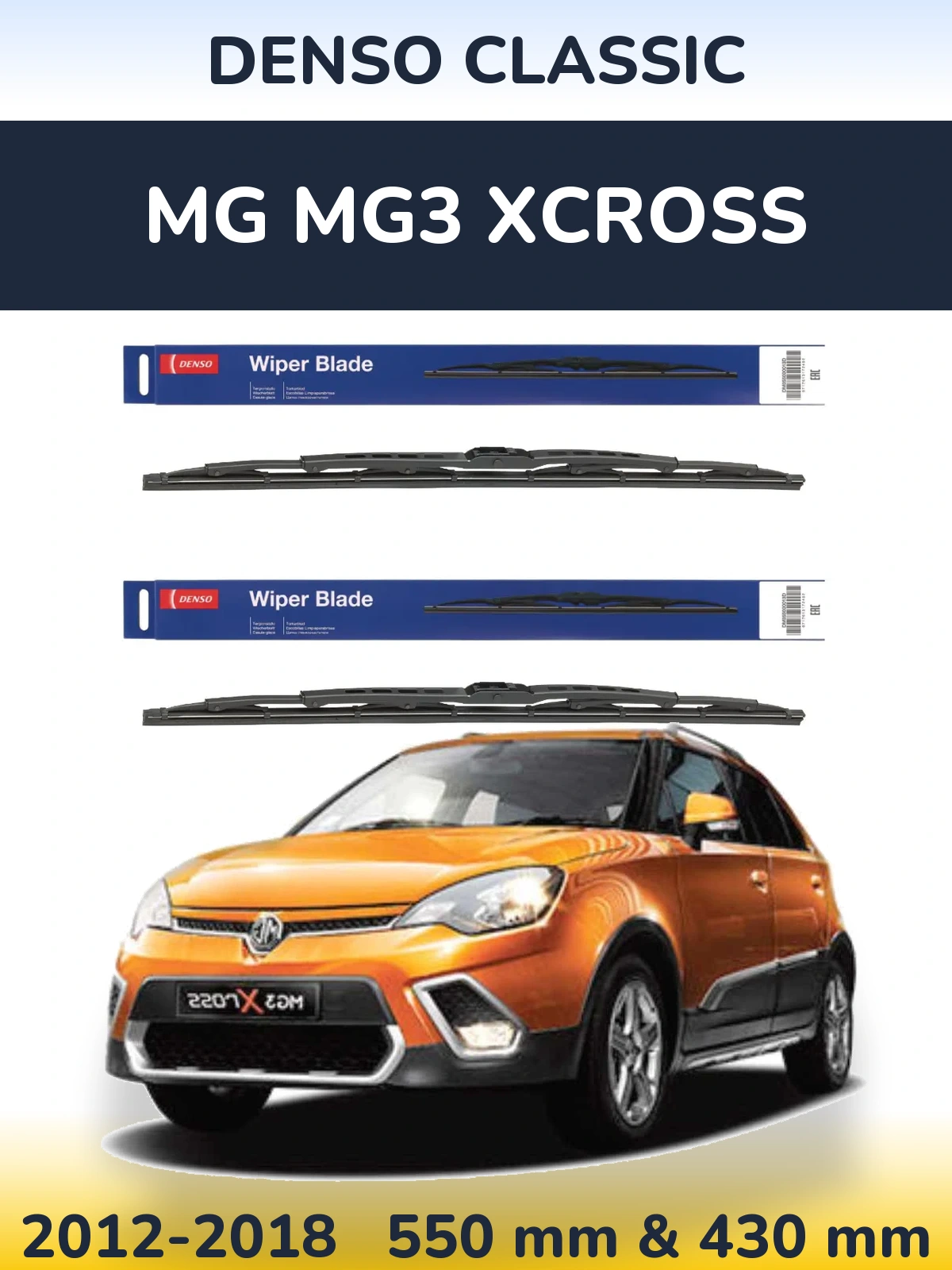 Sada předních stěračů Denso Classic 550 a 430 mm pro MG MG3 Xcross 2012-2018