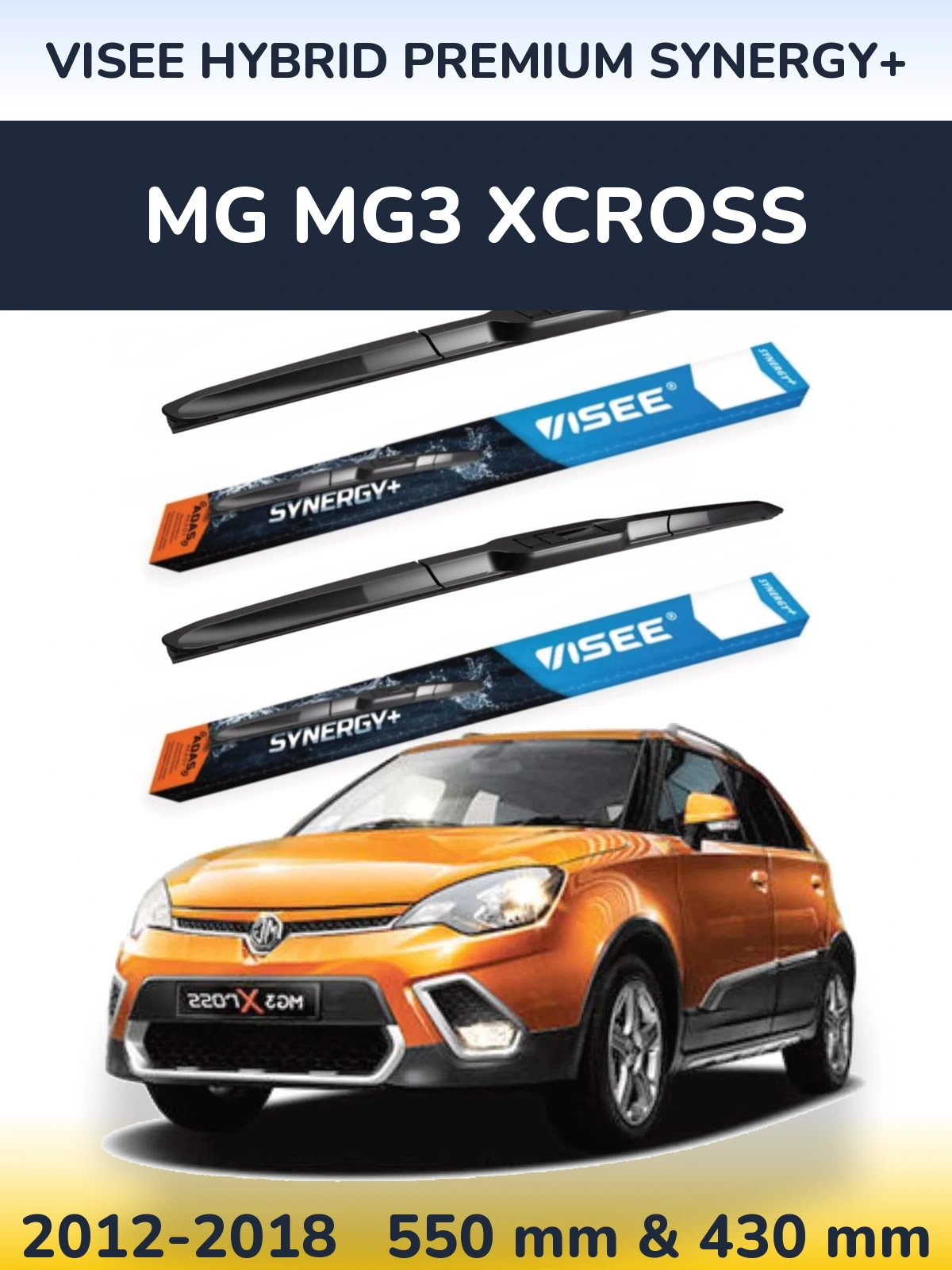 Sada předních stěračů VISEE HYBRID PREMIUM SYNERGY+ 550 a 430 mm pro MG MG3 Xcross 2012-2018