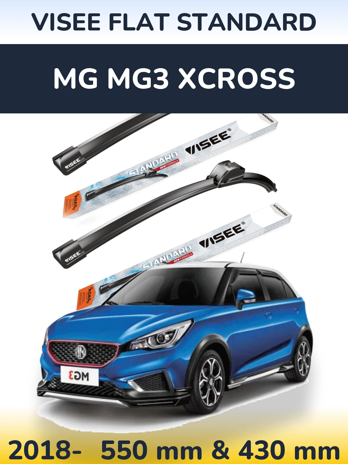 Sada předních stěračů VISEE FLAT STANDARD 550 a 430 mm pro MG MG3 Xcross 2018-2026