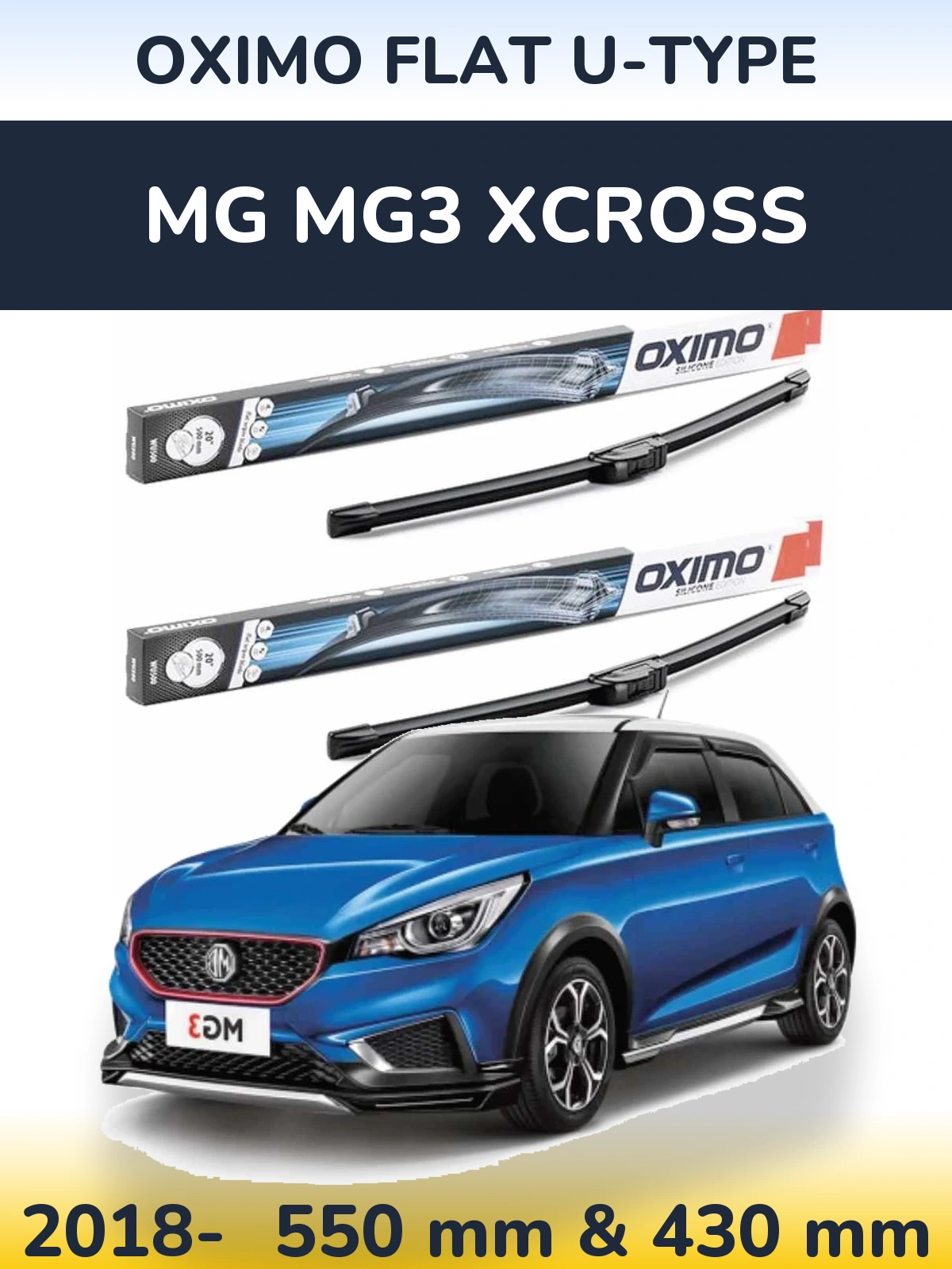 Sada předních stěračů Oximo Flat U-type 550 a 430 mm pro MG MG3 Xcross 2018-2026