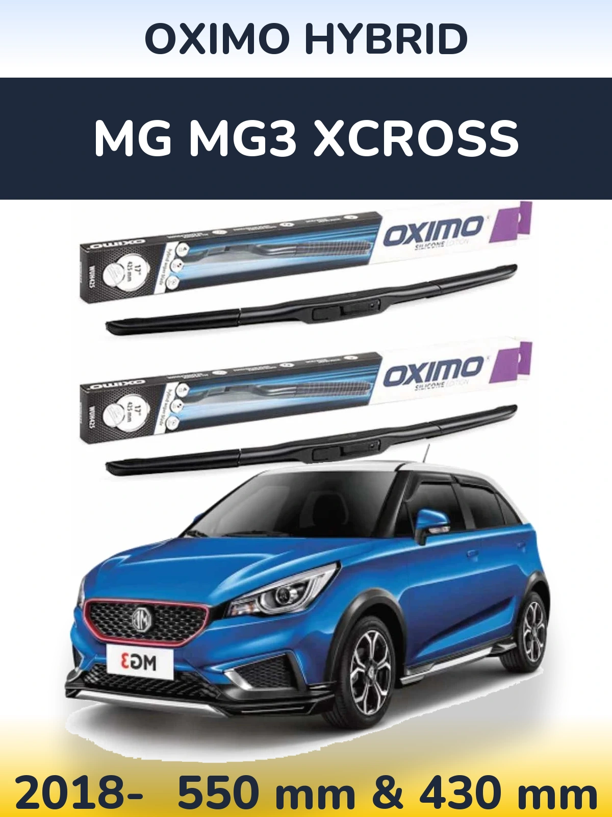 Sada předních stěračů Oximo Hybrid 550 a 430 mm pro MG MG3 Xcross 2018-2026