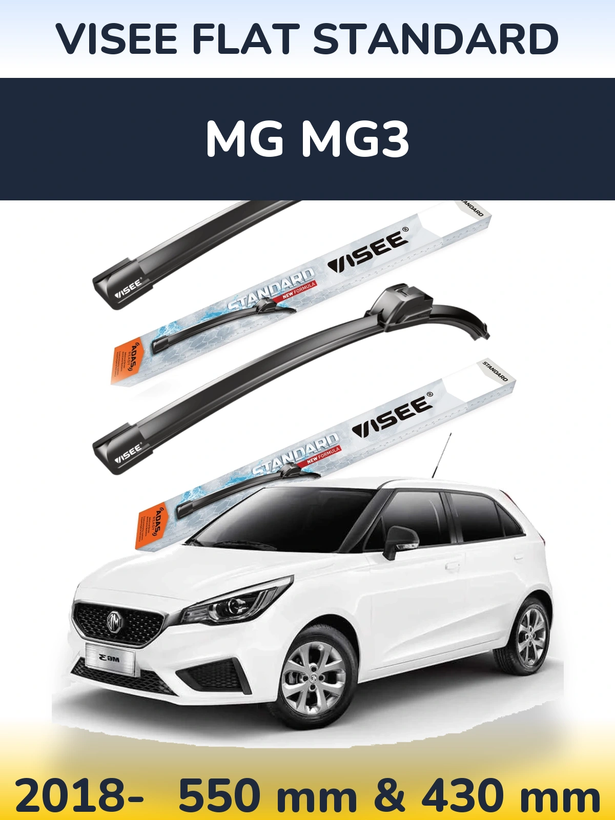 Sada předních stěračů VISEE FLAT STANDARD 550 a 430 mm pro MG MG3 2018-2026