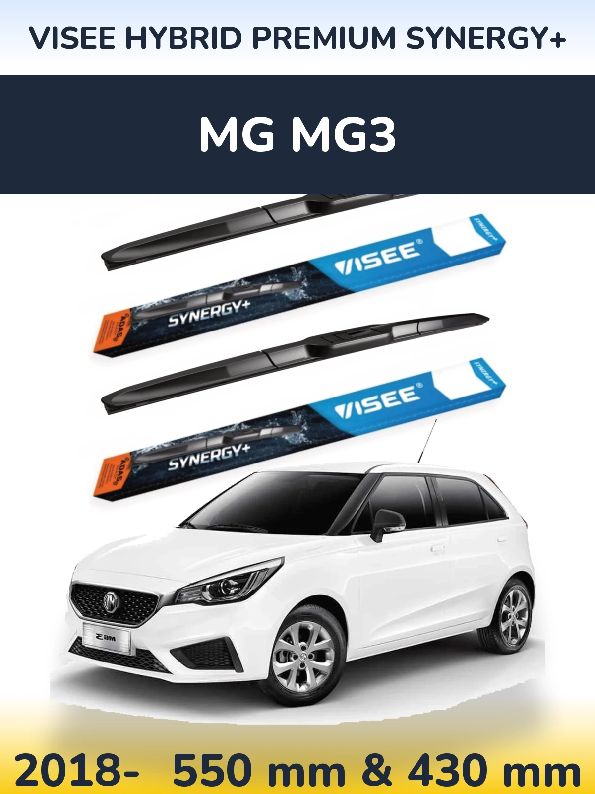 Sada předních stěračů VISEE HYBRID PREMIUM SYNERGY+ 550 a 430 mm pro MG MG3 2018-2026