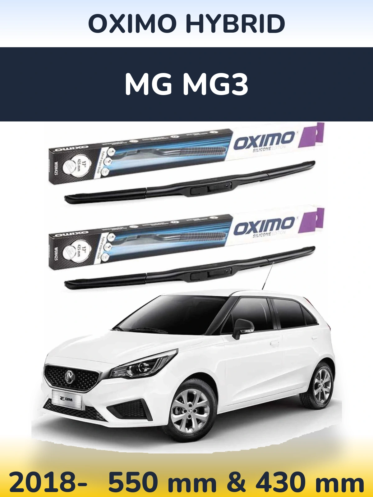 Sada předních stěračů Oximo Hybrid 550 a 430 mm pro MG MG3 2018-2026