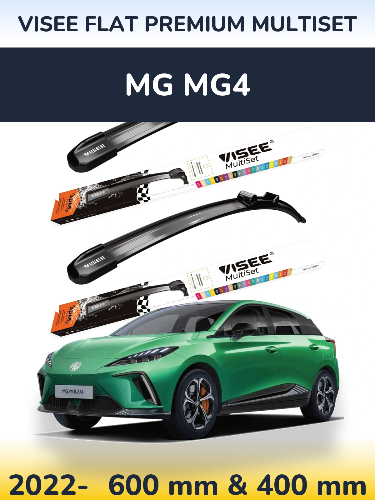 Комплект передніх щіток VISEE FLAT PREMIUM MultiSet 600 & 400 мм для MG MG4 2022-2026