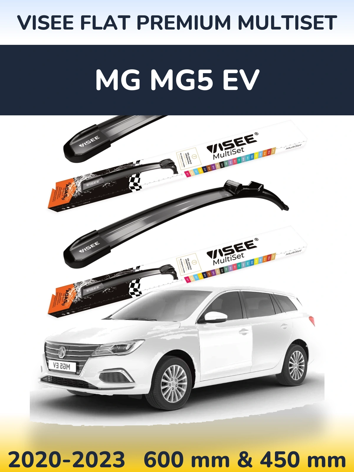 Sada předních stěračů VISEE FLAT PREMIUM MultiSet 600 a 450 mm pro MG MG5 EV 2020-2023