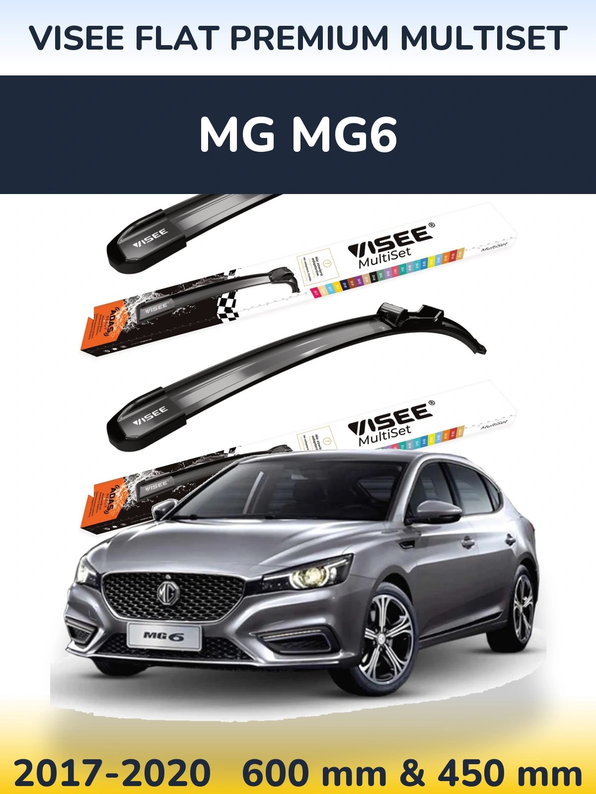 Sada předních stěračů VISEE FLAT PREMIUM MultiSet 600 a 450 mm pro MG MG6 2017-2020
