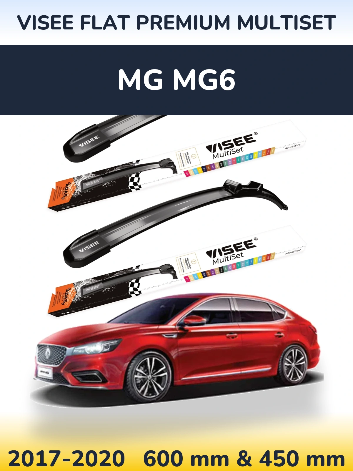 Sada předních stěračů VISEE FLAT PREMIUM MultiSet 600 a 450 mm pro MG MG6 2017-2020