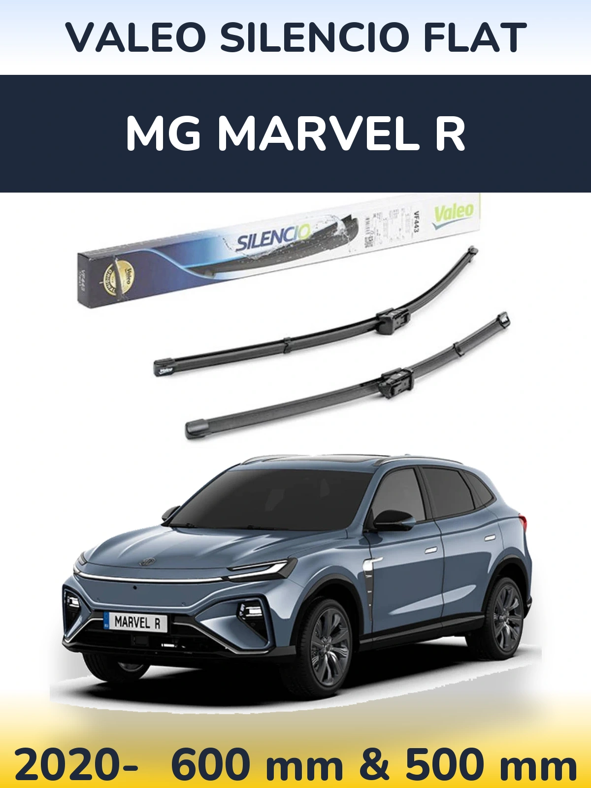 Комплект передніх щіток Valeo Silencio Flat 600 & 500 мм для MG Marvel R 2020-2026