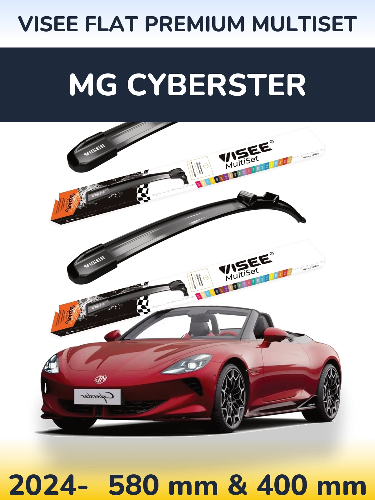 Sada předních stěračů VISEE FLAT PREMIUM MultiSet 580 a 400 mm pro MG Cyberster 2024-2026