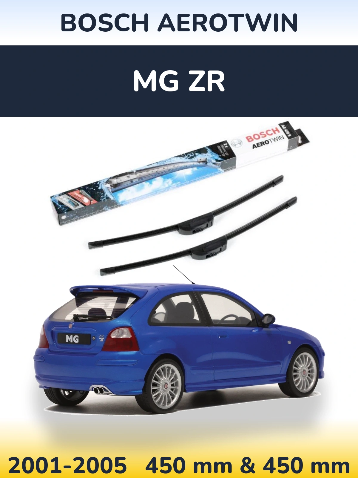 Sada předních stěračů BOSCH AeroTwin 450 a 450 mm pro MG ZR 2001-2005