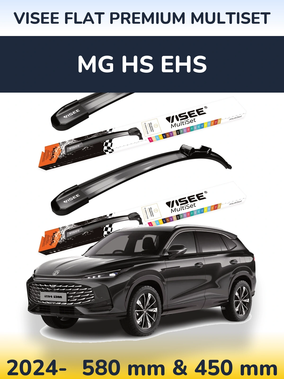 Sada předních stěračů VISEE FLAT PREMIUM MultiSet 580 a 450 mm pro MG HS eHS 2024-2026