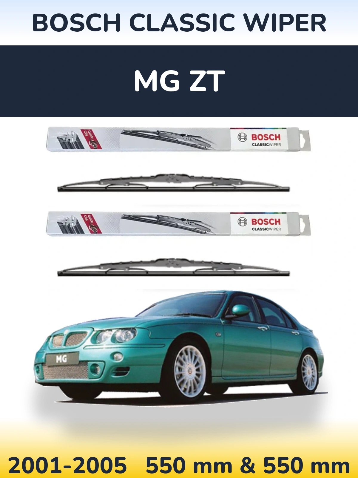 Sada předních stěračů BOSCH Classic Wiper 550 a 550 mm pro MG ZT 2001-2005