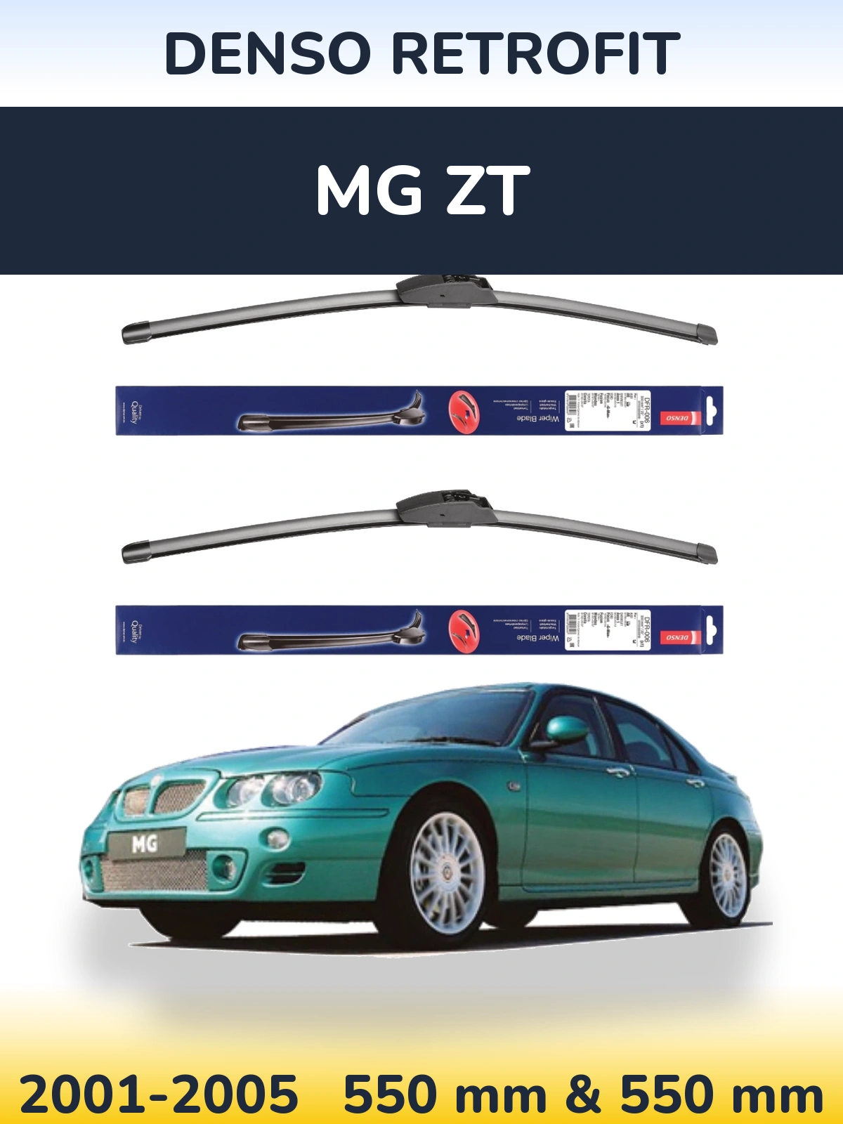 Sada předních stěračů Denso Retrofit 550 a 550 mm pro MG ZT 2001-2005