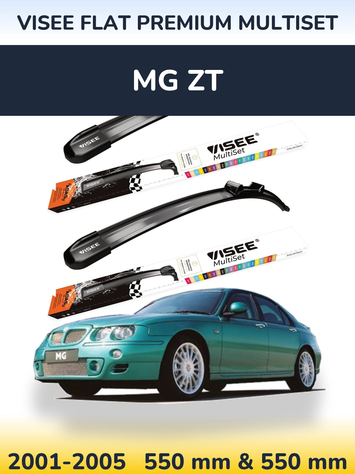 Sada předních stěračů VISEE FLAT PREMIUM MultiSet 550 a 550 mm pro MG ZT 2001-2005