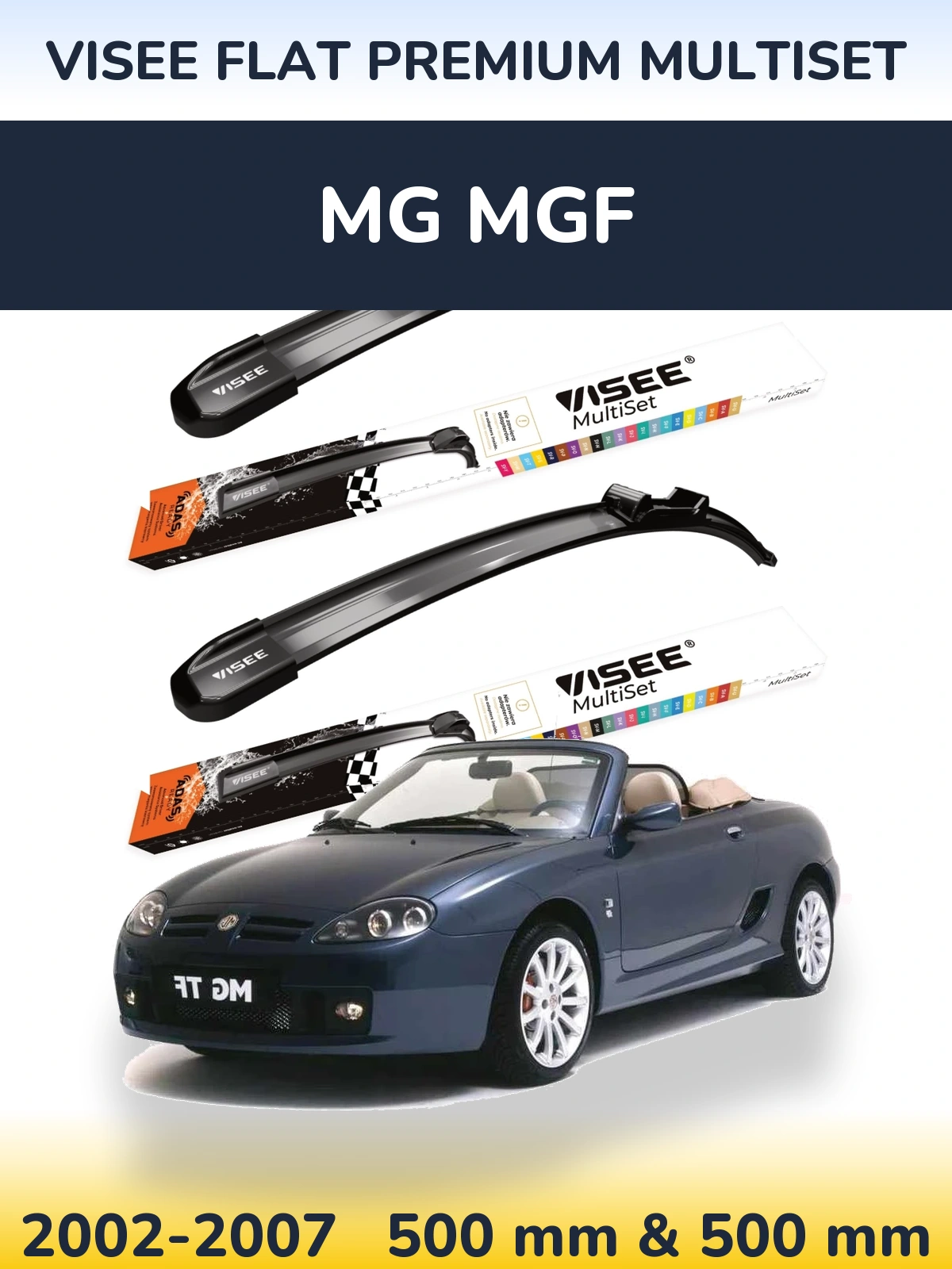 Sada předních stěračů VISEE FLAT PREMIUM MultiSet 500 a 500 mm pro MG MGF 2002-2007