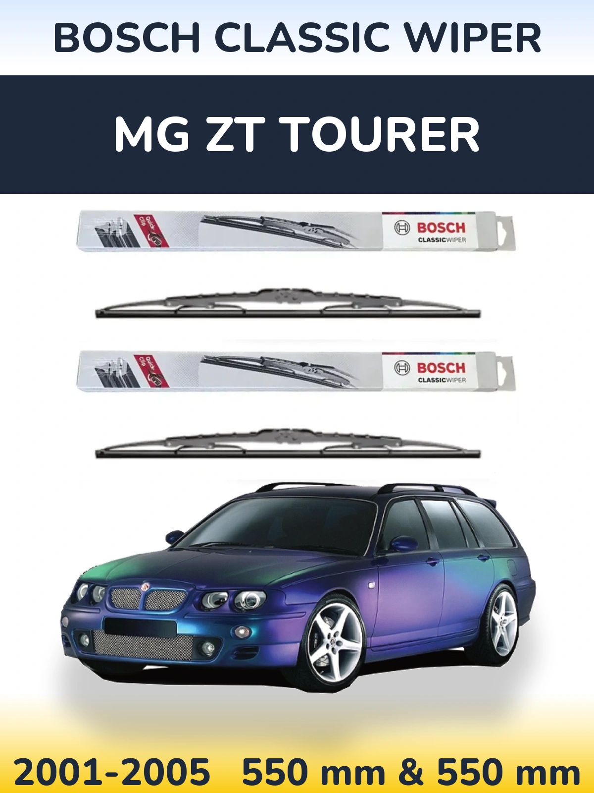 Комплект передніх щіток BOSCH Classic Wiper 550 & 550 мм для MG ZT Tourer 2001-2005