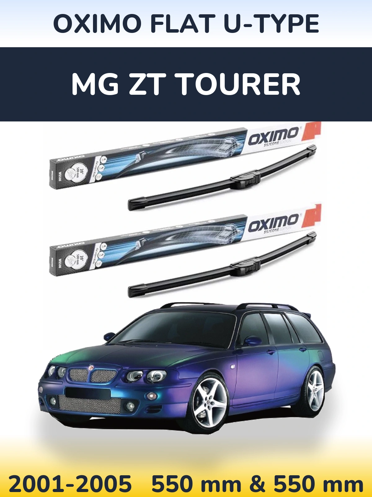 Sada předních stěračů Oximo Flat U-type 550 a 550 mm pro MG ZT Tourer 2001-2005