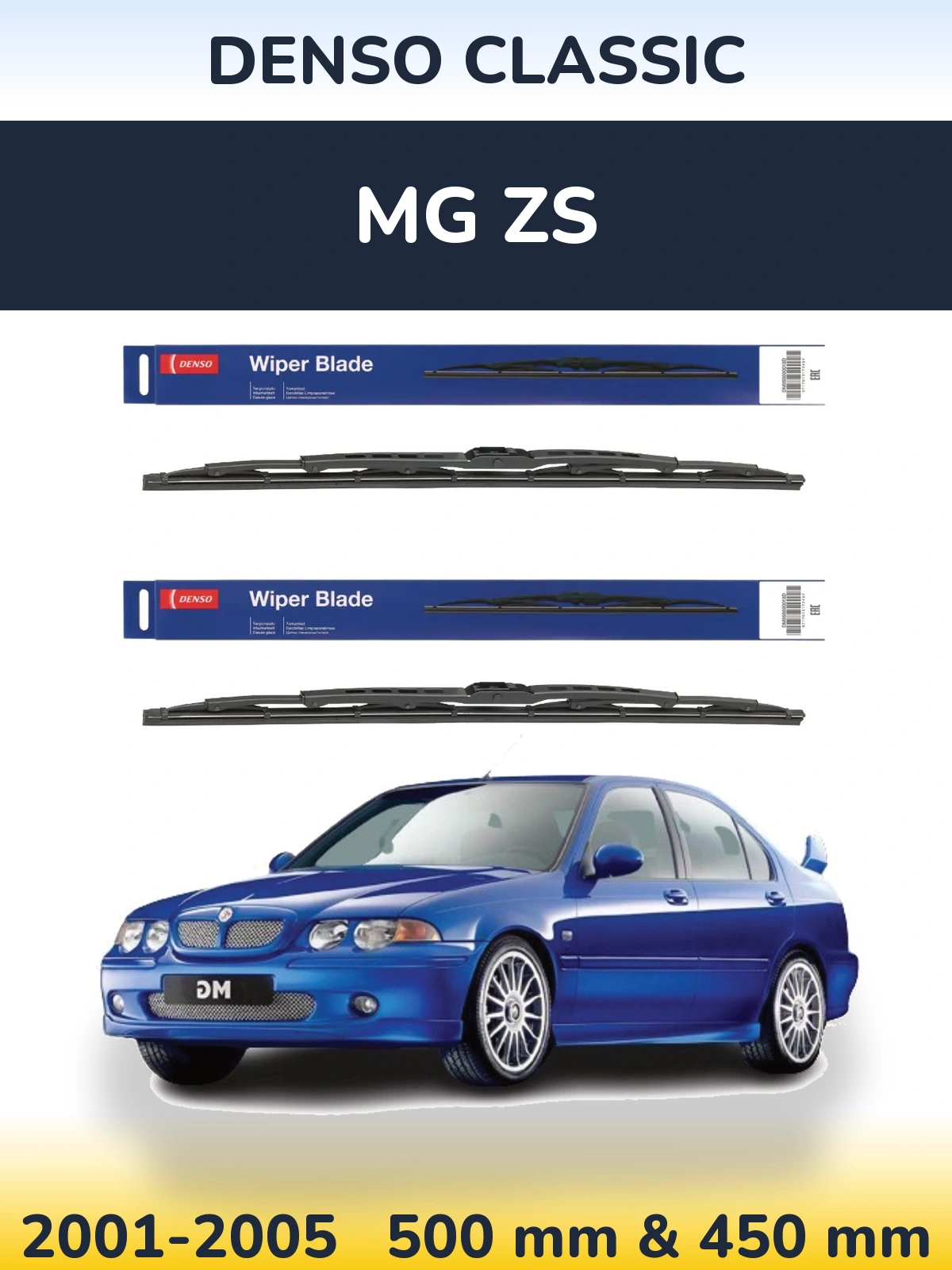 Sada předních stěračů Denso Classic 500 a 450 mm pro MG ZS 2001-2005
