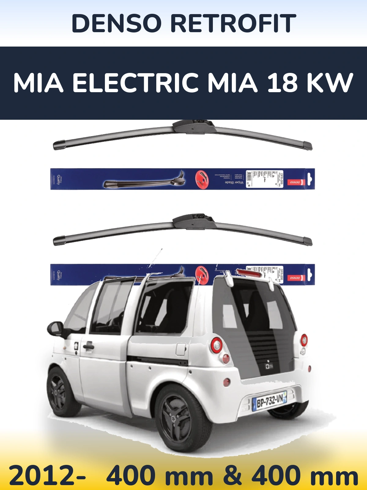 Sada předních stěračů Denso Retrofit 400 a 400 mm pro MIA Electric mia 18 kw 2012-2026