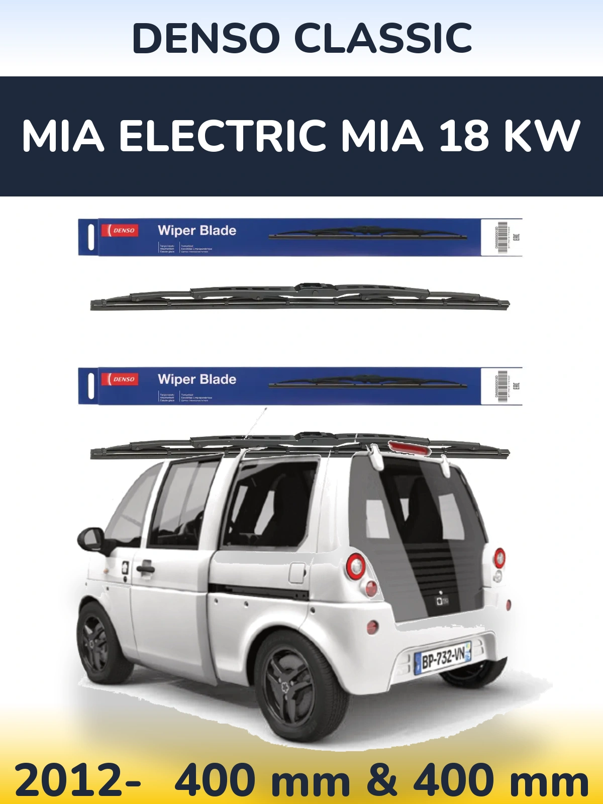 Sada předních stěračů Denso Classic 400 a 400 mm pro MIA Electric mia 18 kw 2012-2026