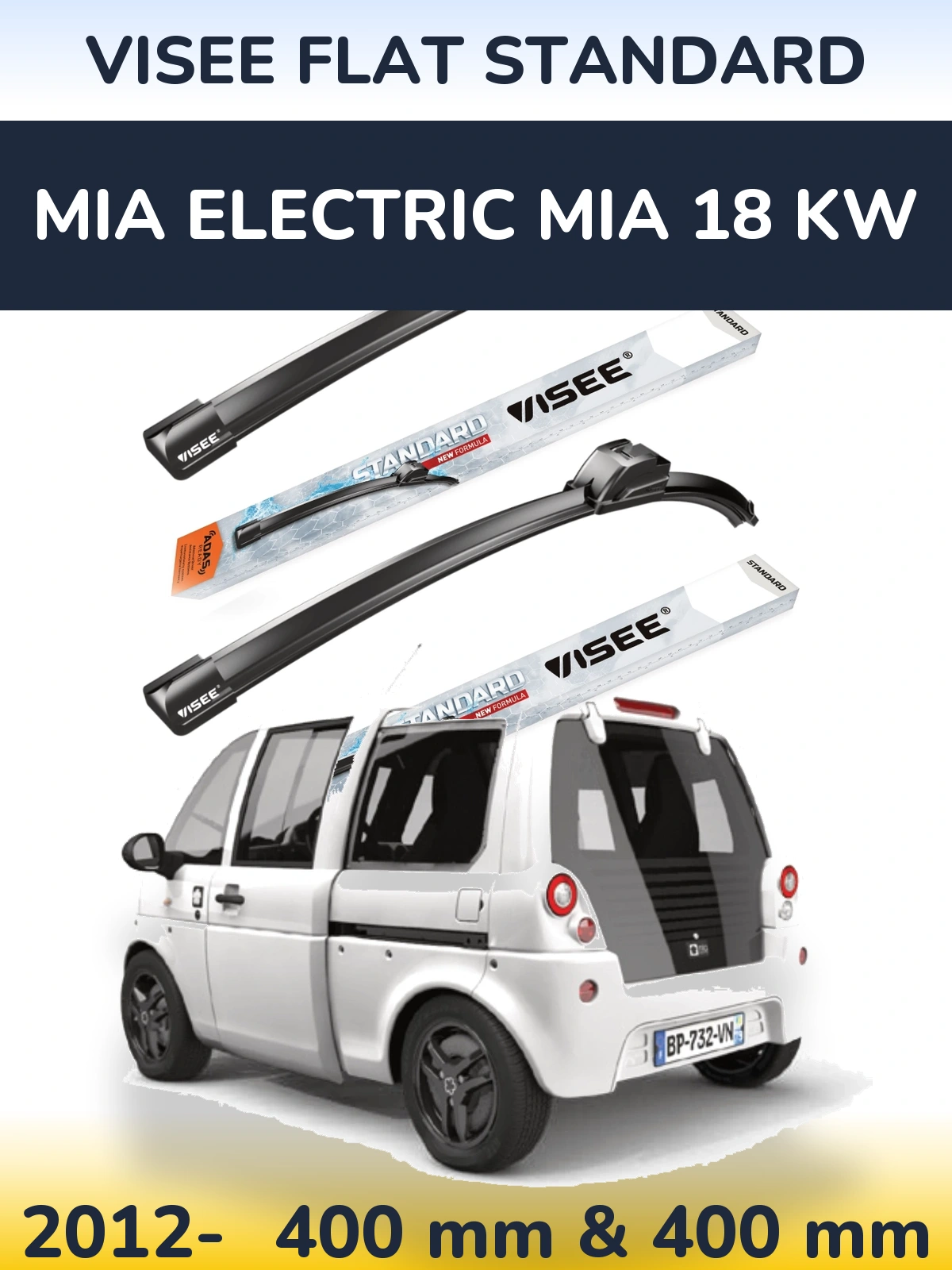 Sada předních stěračů VISEE FLAT STANDARD 400 a 400 mm pro MIA Electric mia 18 kw 2012-2026