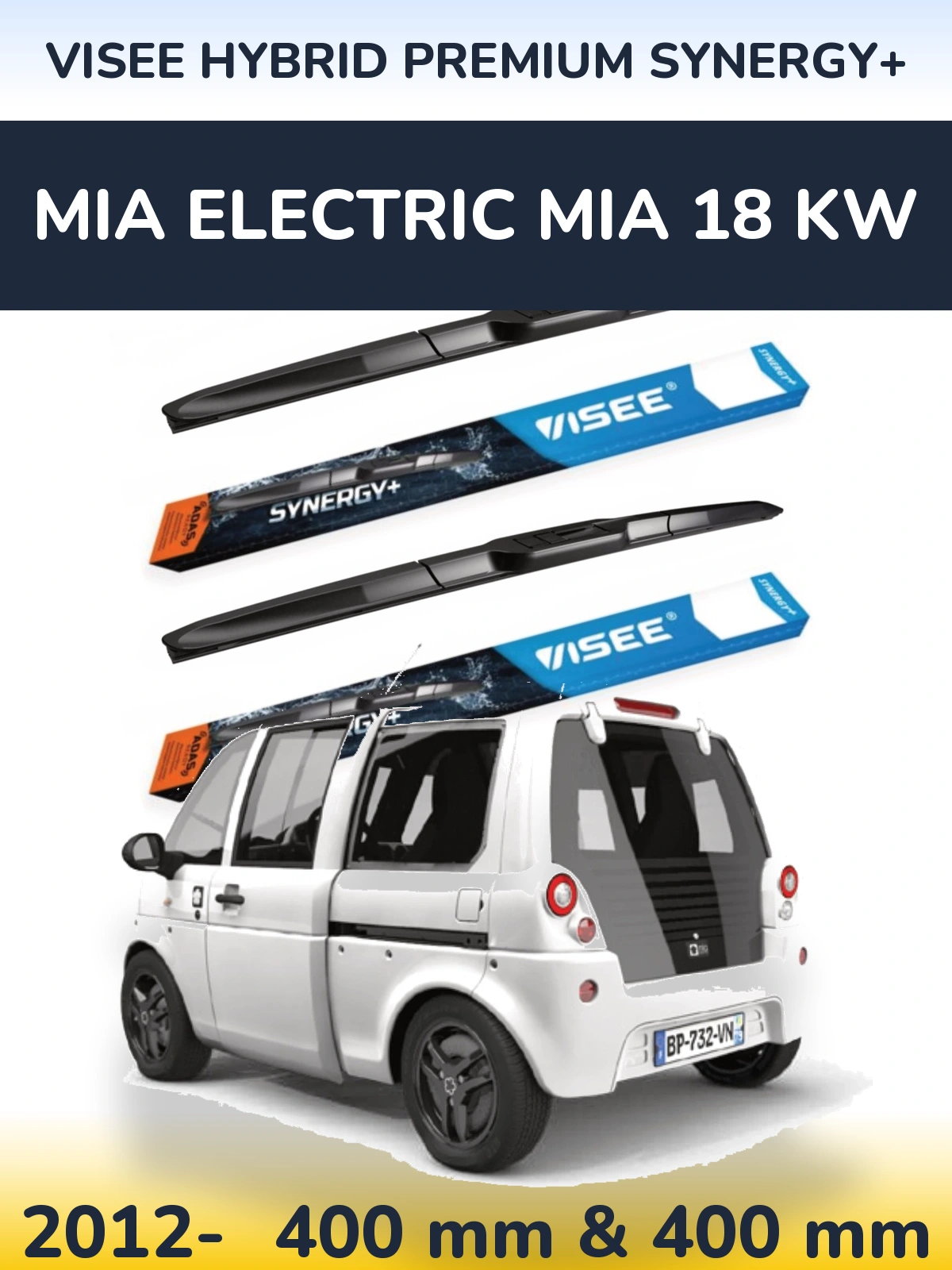 Sada předních stěračů VISEE HYBRID PREMIUM SYNERGY+ 400 a 400 mm pro MIA Electric mia 18 kw 2012-2026
