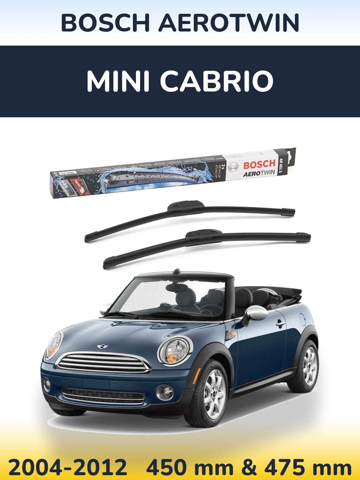 Sada předních stěračů BOSCH AeroTwin 450 a 475 mm pro MINI Cabrio 2004-2012