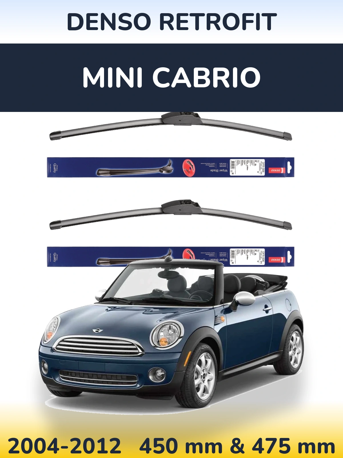 Sada předních stěračů Denso Retrofit 450 a 475 mm pro MINI Cabrio 2004-2012
