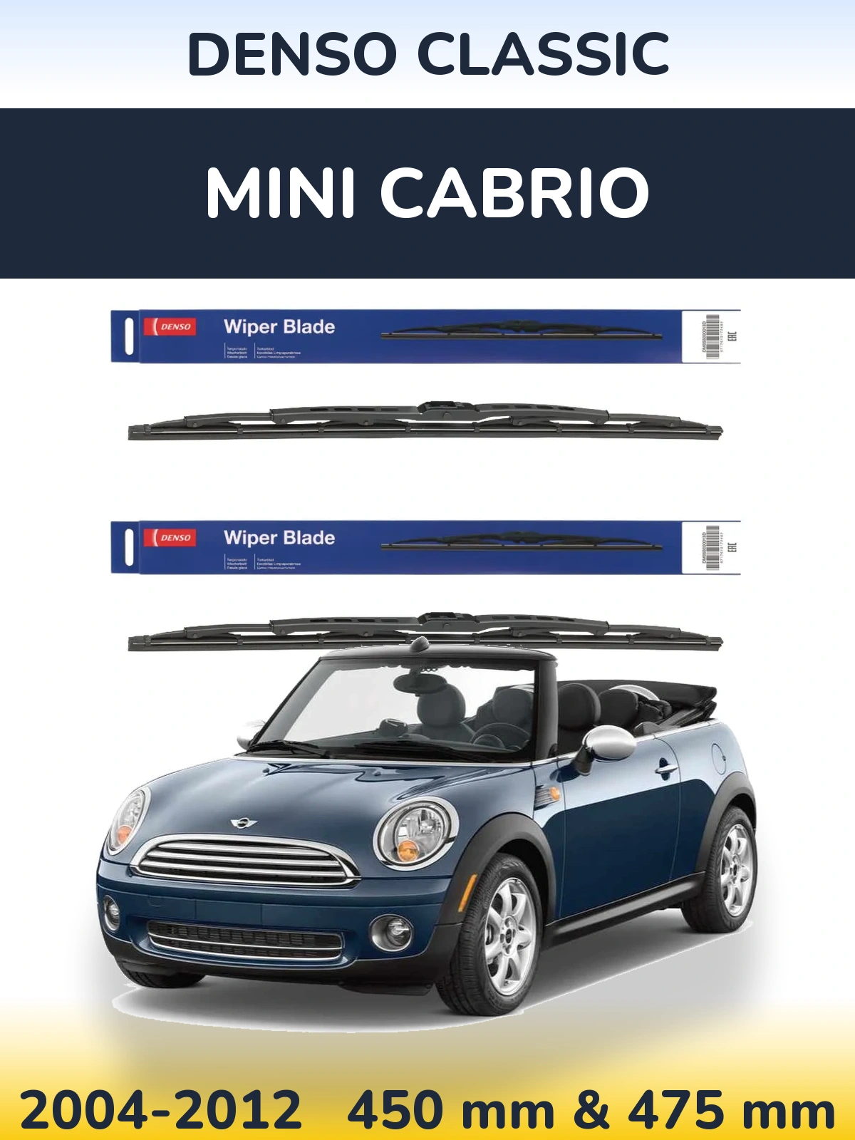Sada předních stěračů Denso Classic 450 a 475 mm pro MINI Cabrio 2004-2012