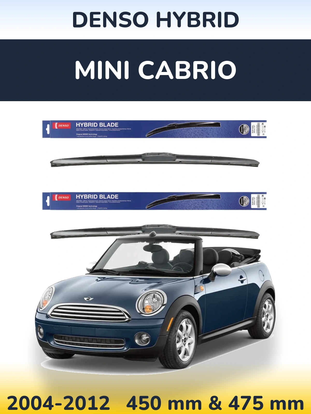 Sada předních stěračů Denso Hybrid 450 a 475 mm pro MINI Cabrio 2004-2012