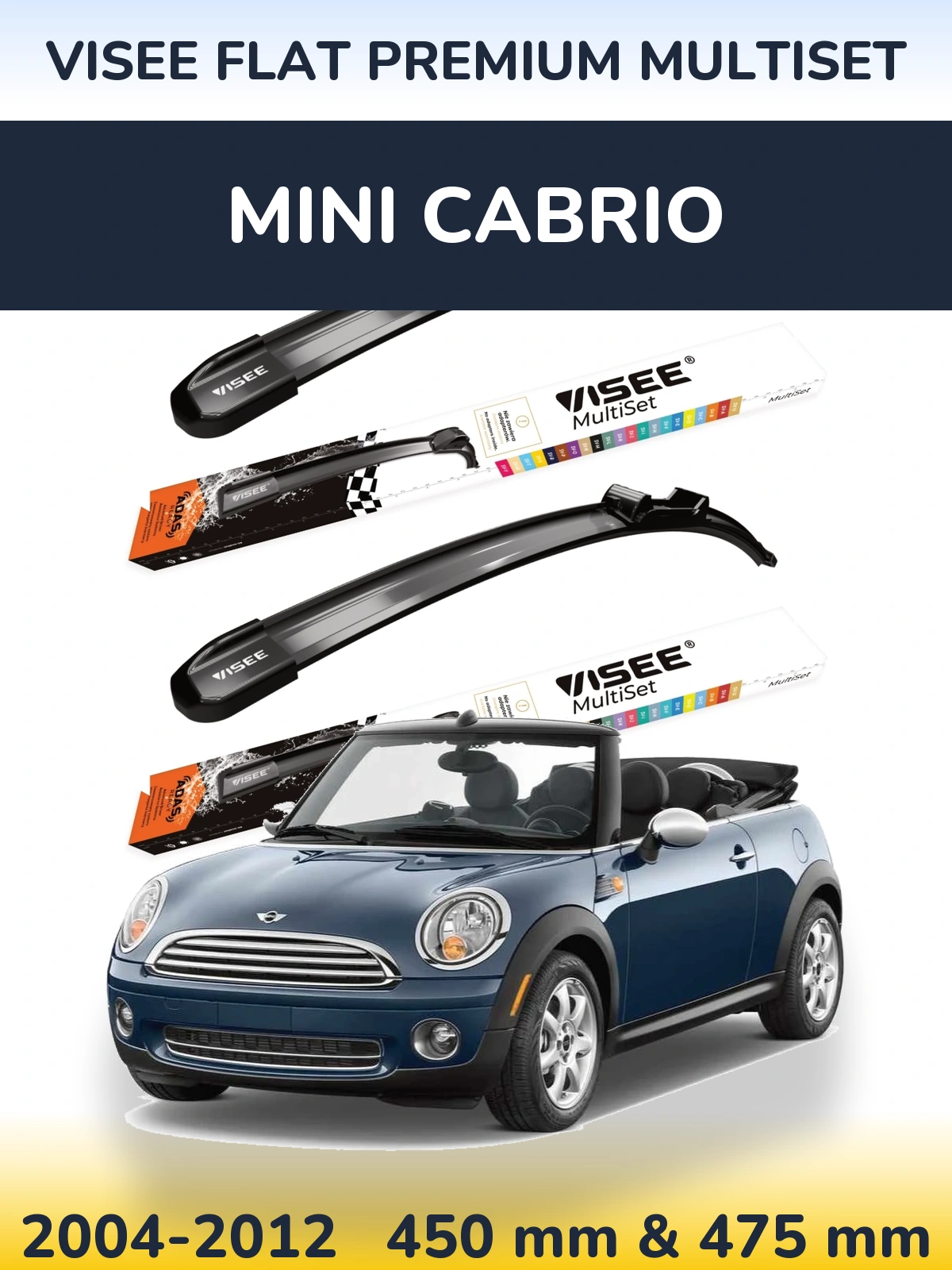 Sada předních stěračů VISEE FLAT PREMIUM MultiSet 450 a 475 mm pro MINI Cabrio 2004-2012