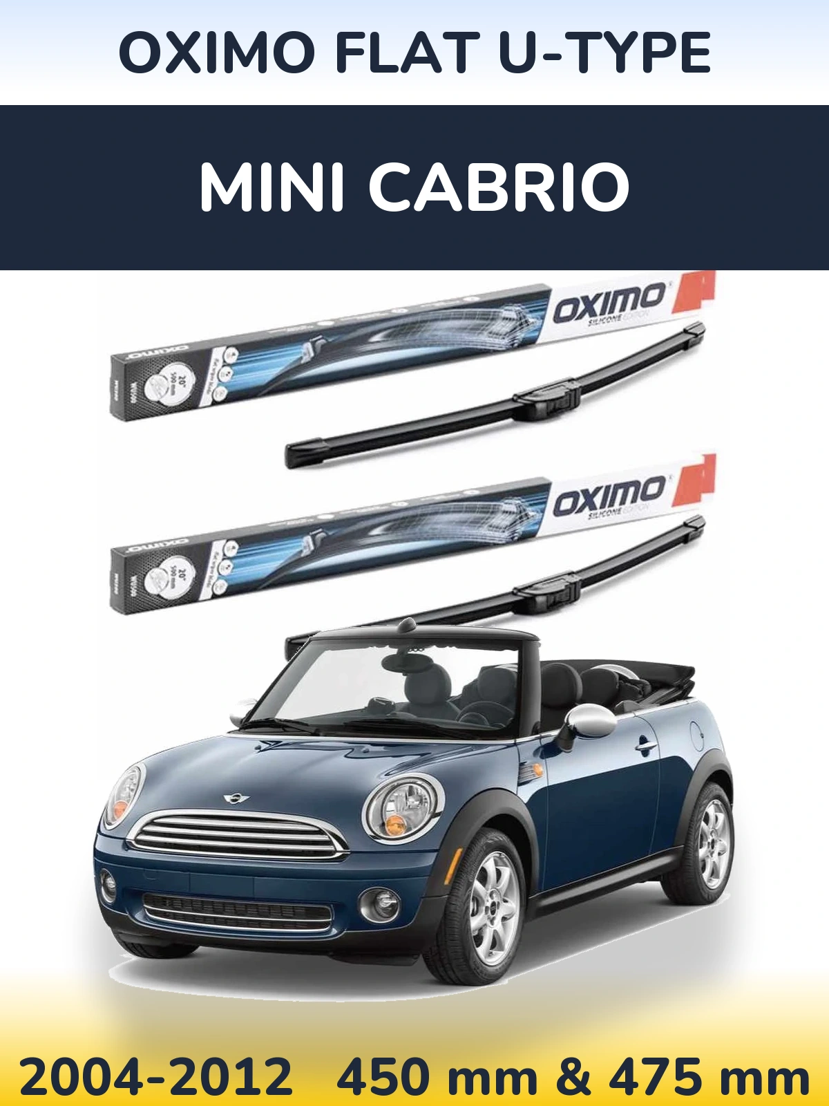 Sada předních stěračů Oximo Flat U-type 450 a 475 mm pro MINI Cabrio 2004-2012