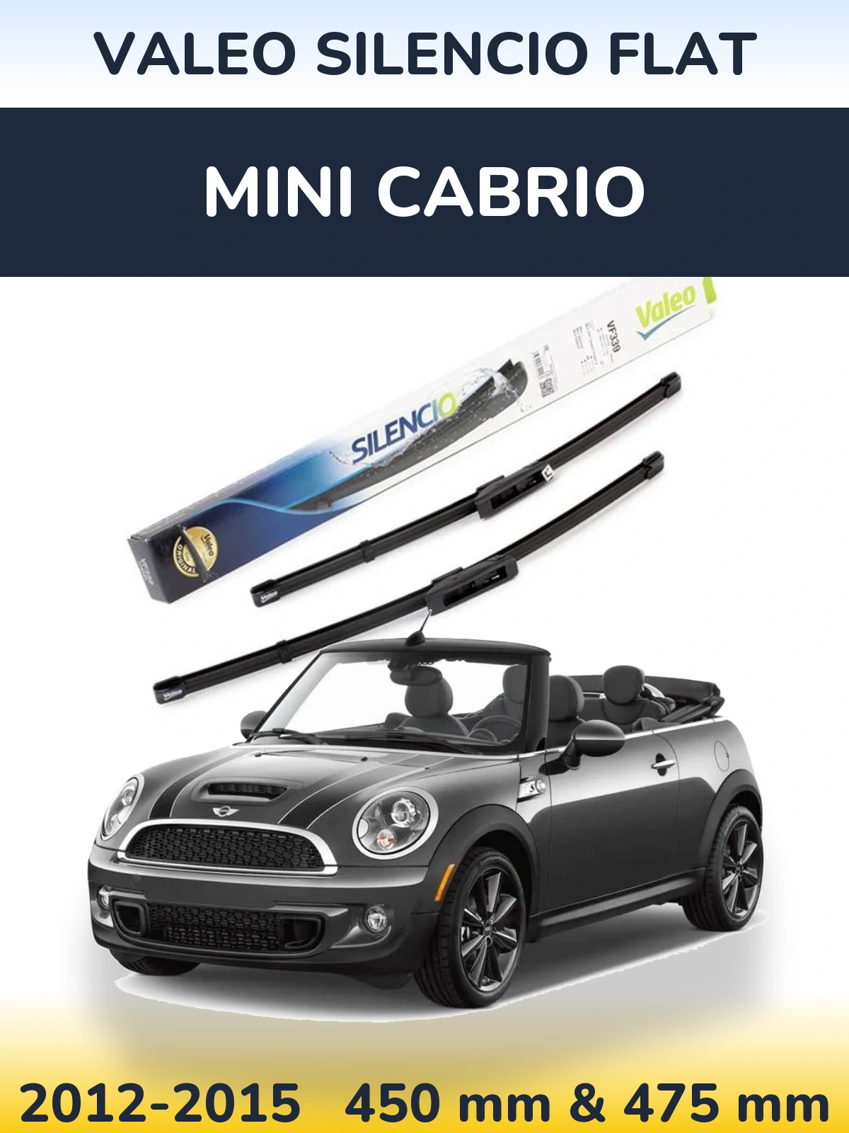 Sada předních stěračů Valeo Silencio Flat 450 a 475 mm pro MINI Cabrio 2012-2015