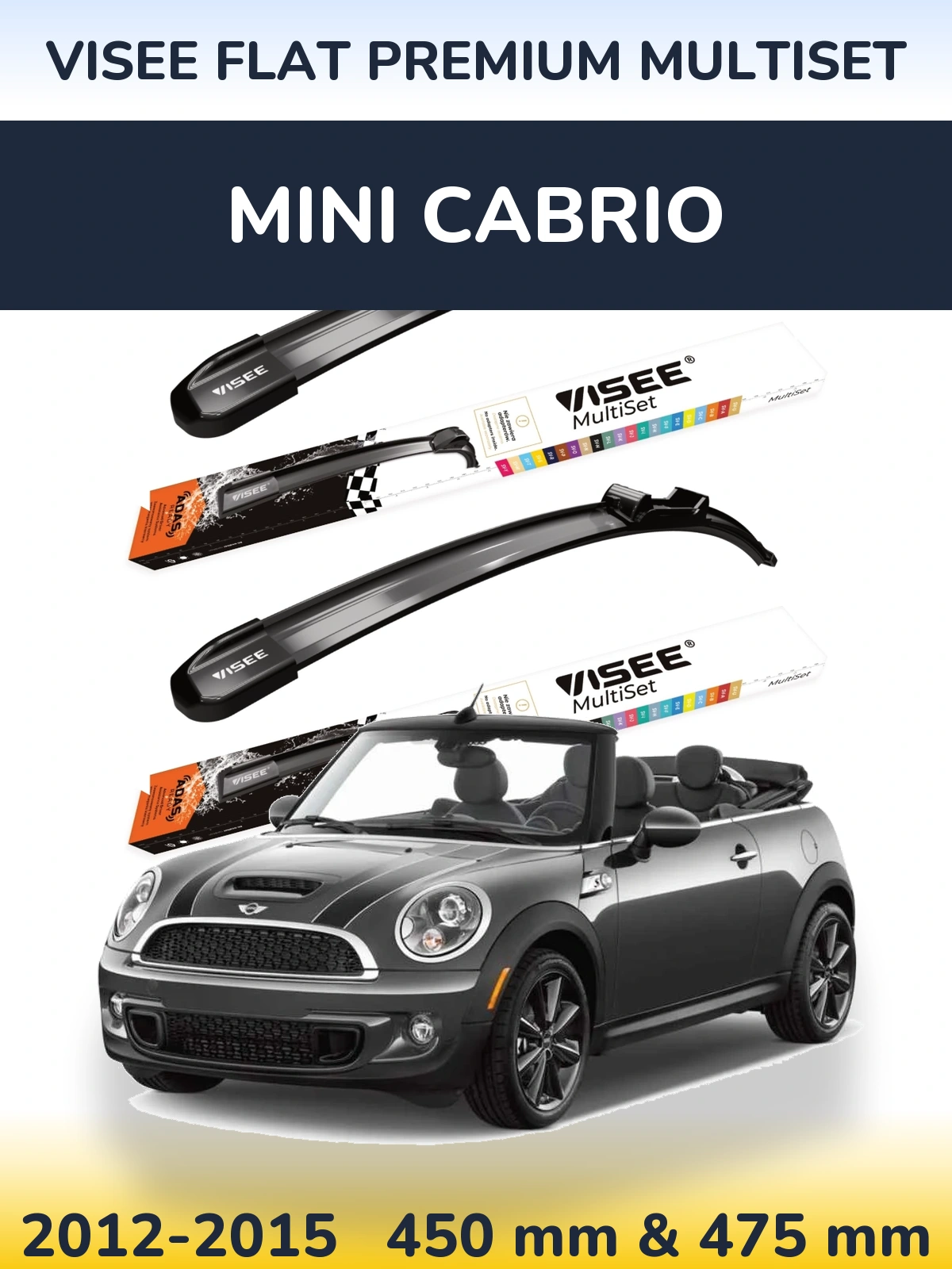 Sada předních stěračů VISEE FLAT PREMIUM MultiSet 450 a 475 mm pro MINI Cabrio 2012-2015