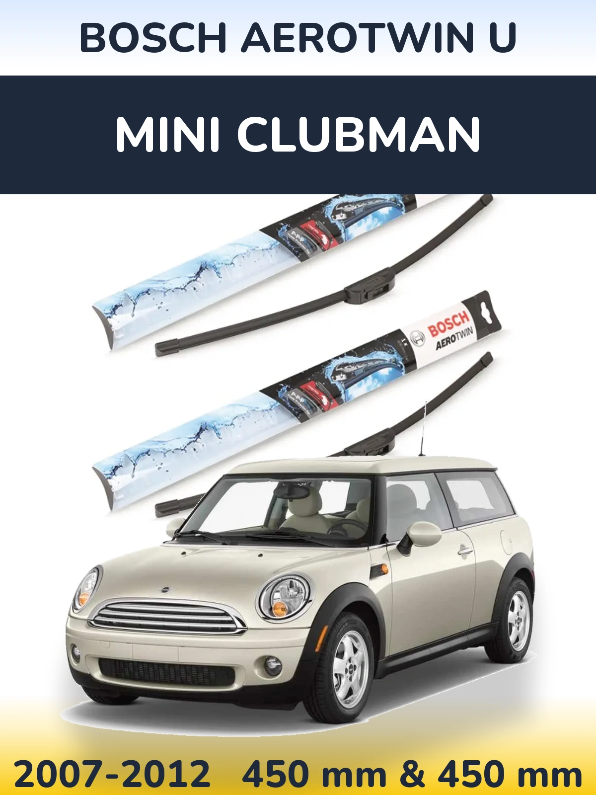 Sada předních stěračů BOSCH AeroTwin U 450 a 450 mm pro MINI Clubman 2007-2012