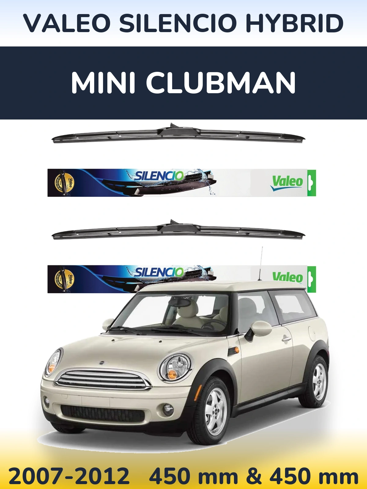Sada předních stěračů Valeo Silencio Hybrid 450 a 450 mm pro MINI Clubman 2007-2012