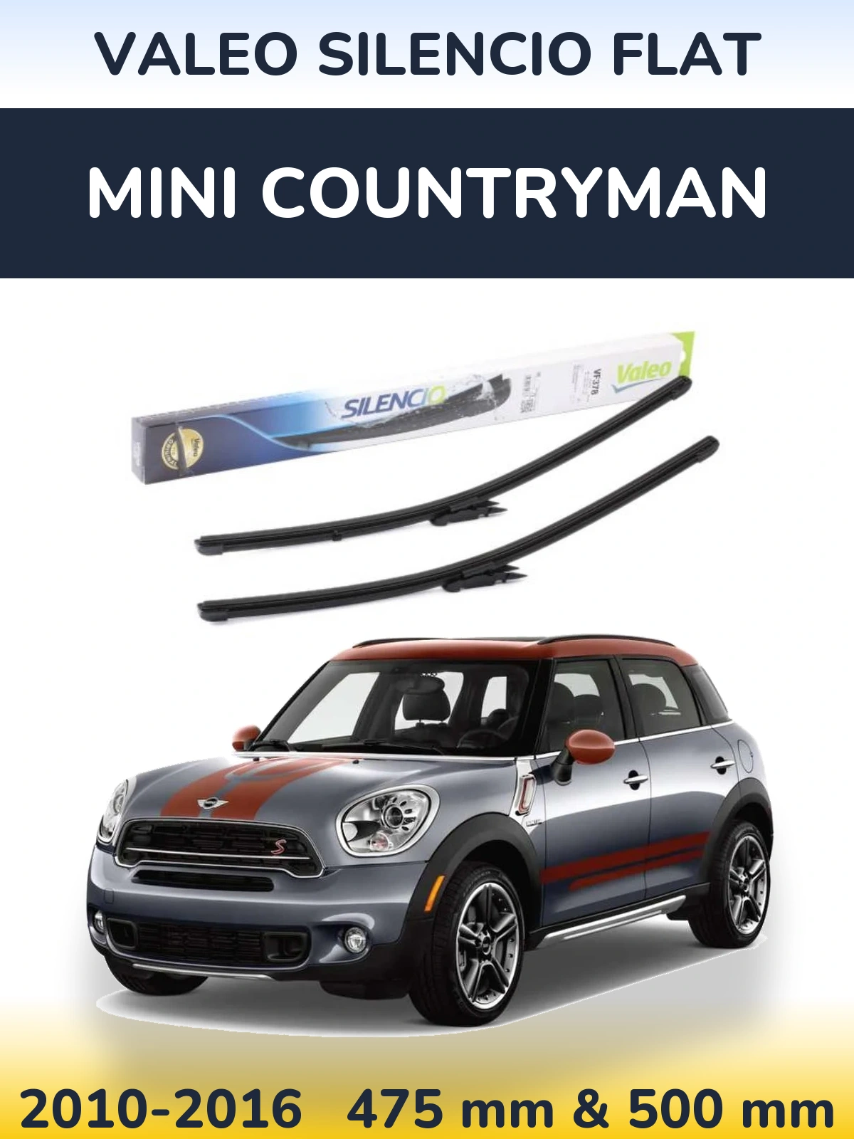 Sada předních stěračů Valeo Silencio Flat 475 a 500 mm pro MINI Countryman 2010-2016