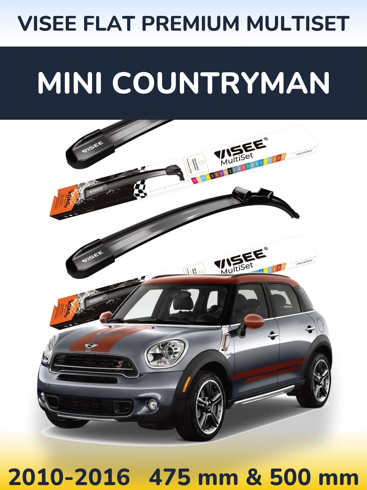 Sada předních stěračů VISEE FLAT PREMIUM MultiSet 475 a 500 mm pro MINI Countryman 2010-2016