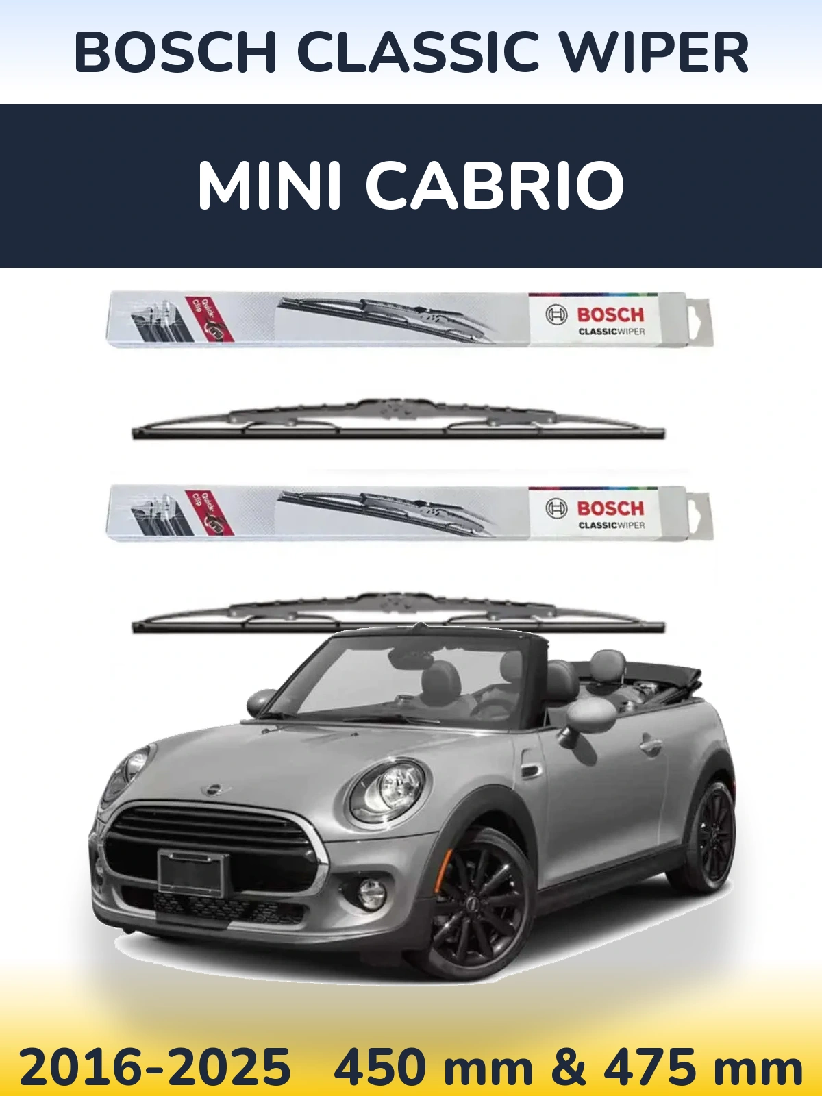 Sada předních stěračů BOSCH Classic Wiper 450 a 475 mm pro MINI Cabrio 2016-2025