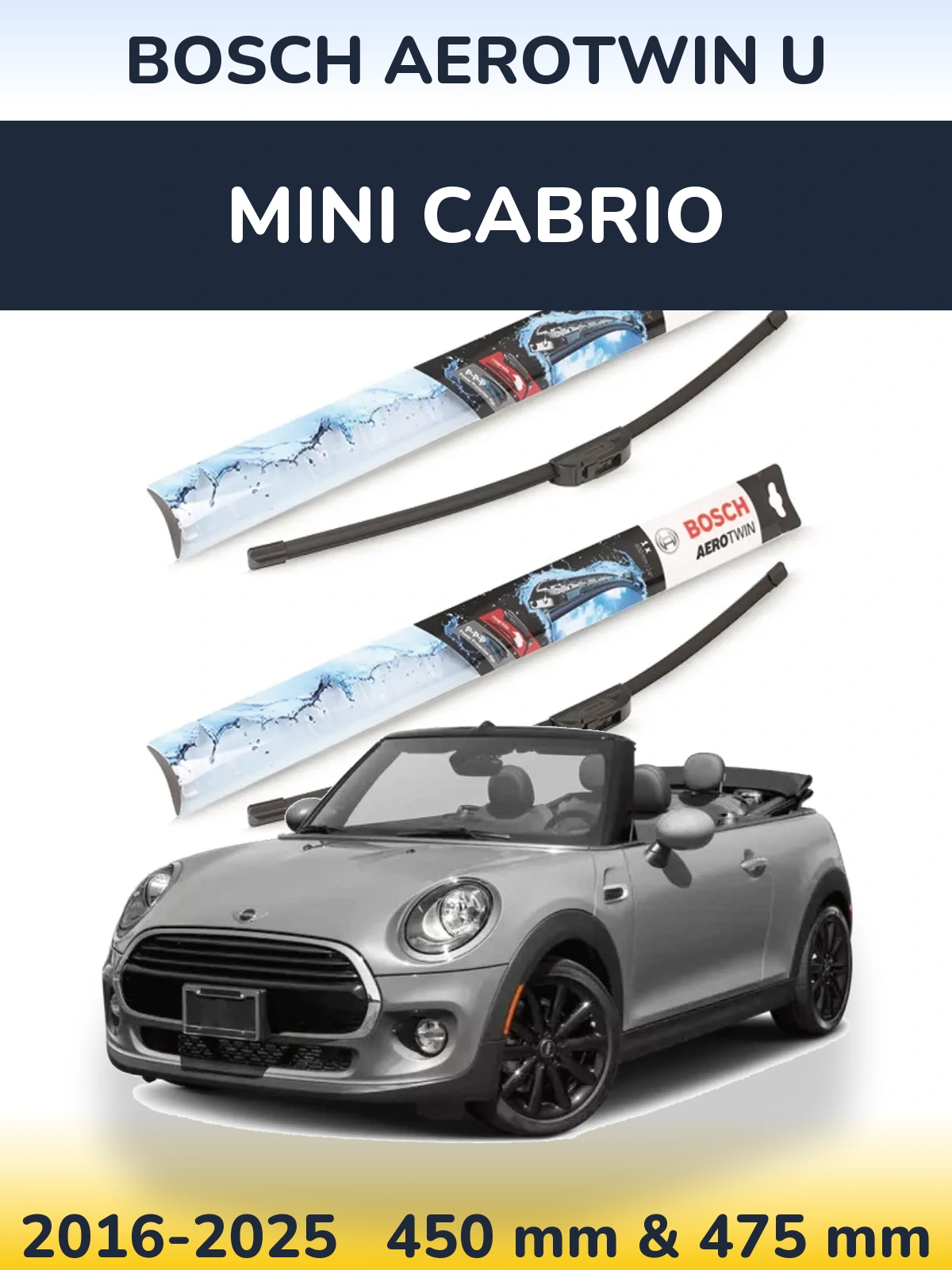 Sada předních stěračů BOSCH AeroTwin U 450 a 475 mm pro MINI Cabrio 2016-2025